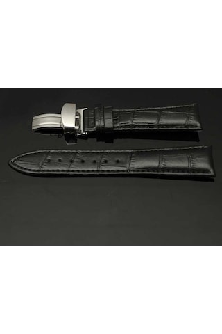 Bizon Deri Saat Kayışı 24Mm Spor Siyah Klipsli Saat Kordonu 305758459
