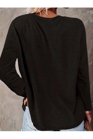 Kadın Uzun Kollu Bisiklet Yaka Çiçek Desenli Viskon Bluz Siyah