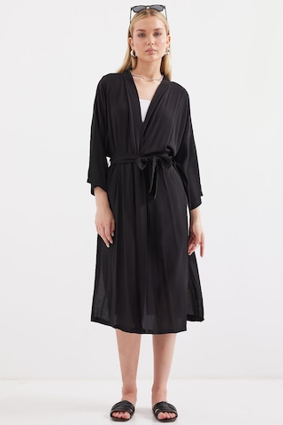 Bigdart 5835 Yırtmaçlı Yazlık Kimono - Siyah 001