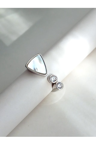 Gümüş Beyaz Sedef Zirkon Taşlı Kare Tasarım Ayarlı Kadın Yüzük