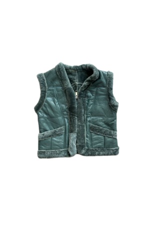 Patchwork İçi Kürk-dışı Süet Gerçek Deri Çocuk Yelek Turkuaz
