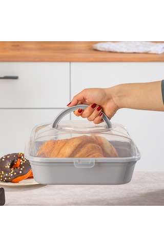 Porsima 1094 Soft Kilitli Taşıma Çantalı Pasta Kek Börek Kabı Gri