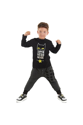 Denokids Mshb&g Süper Kahraman Erkek Çocuk Siyah T-shirt Gri Pantolon Takım Siyah