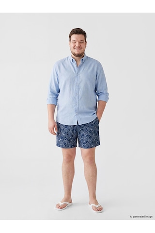 Lcw Swımwear Lacivert Kısa Boy Yaprak Desenli Erkek Deniz Şortu