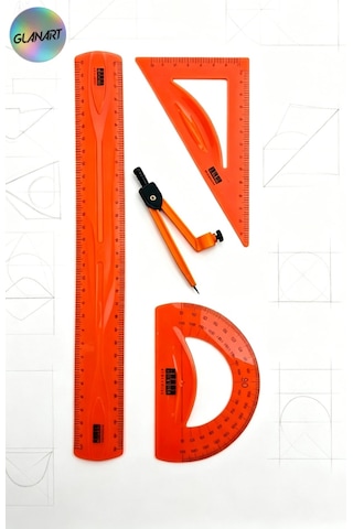 30 Cm Esnek Kırılmaz Cetvel Takımı 4 Lü Set Cetvel,pergel,açıölçer Ve Pergelli Set Turuncu