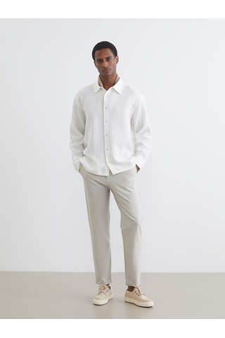 Lcw Vision Beyaz Regular Fit Dokulu Erkek Basic Gömlek