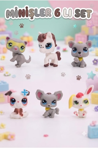 Pet Star Little Sevimli Minişler 6'lı Miniş Oyuncak Seti Hayvan Figürleri ve Aksesuarları 3046A32