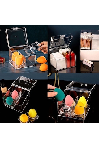 Pazly Pratik Akrilik Makyaj Organizatörü - Pamuklu Çubuk, Top Ve Sünger Saklama Kutusu Diğer