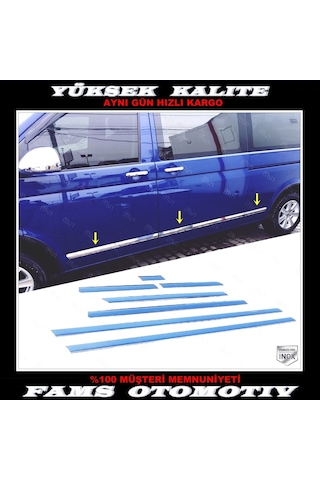 Vw T5 Transporter Krom Yan Kapı Çıtası 7 Prç 2003-2015 Uzun Şase