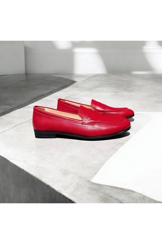Ne&ve Shoes Kırmızı Hakiki Parlak Deri Kadın Loafer Ayakkabı
