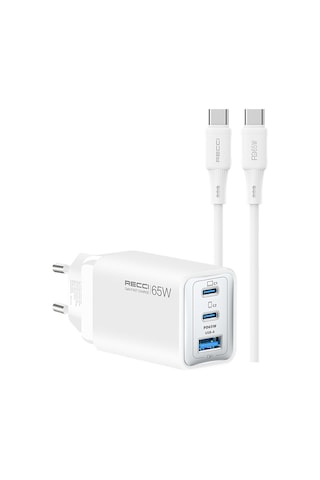 Recci Rc123e 65w Type-c Pd Gan Teknolojili Mini Hızlı Şarj Seti 1m Beyaz