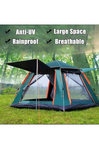 Free Camp Otomatik Kurulum Tenteli 4- 5 Kişilik Çadır Koyu Yeşil
