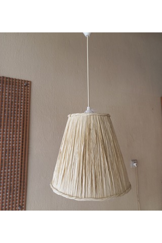 N-21 Kemik Rengi Rafya El Yapımı Avize Krem