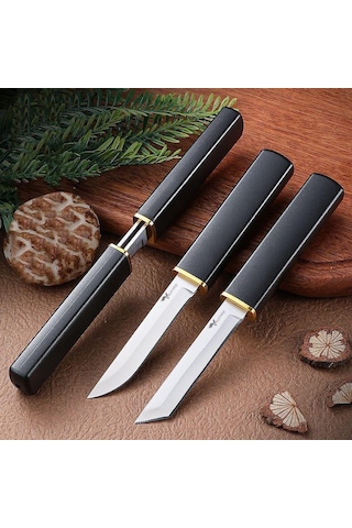 Valkyrie 2 Li Japon Tanto Şef Bıçağı Seti Paslanmaz Çelik, Kılıflı, Ultra Keskin Kamp & Mutfak Bıçak Seti Siyah Siyah