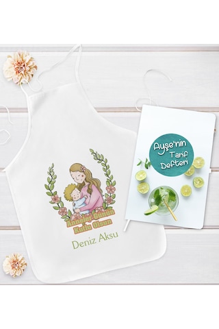 Bk Gift Kişiye Özel Anneler Günü Tasarımlı Mutfak Önlüğü Ve Yemek Tarif Defteri Hediye Seti-5, Anneye Hediye, Anneler Günü Hediyeleri