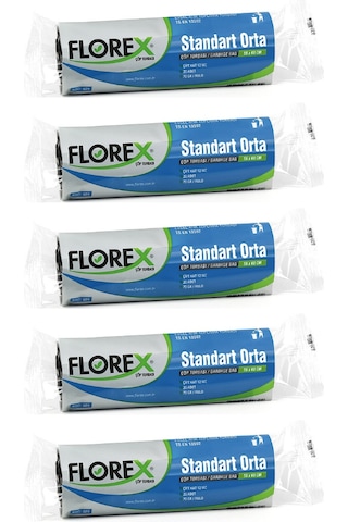 Florex Standart Orta Boy Çöp Torbası 55x60 Cm 20'li Rulo Siyah 5 Rulo (100 Adet)