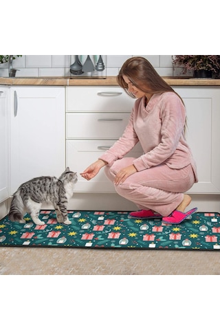 Noel Desenli 2'li Mutfak Matı, Anti-yorgunluk, Yastıklı Ve Kaymaz, Mutfak Ve Ofis İçin Noel Hediye Feneri