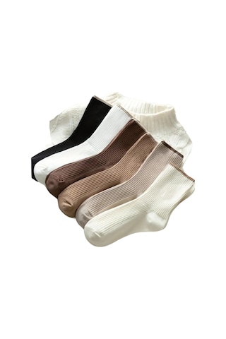 5 Çift Çok Renkli Fitilli Rahat Çorap Çok Renkli