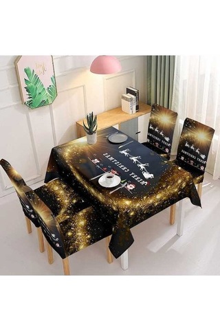 Flybuy Tek Streç Siyah Siyah Seti Sandalye Sandalye Px Parça Örtüsü Örtüsü Noel Masa Masa Kılıfı Kapak Emici Dekorasyon Bosphorusboutique Aw Siyah