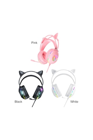 Shineyee Beyaz Kedi Kulaklıklı Rgb Işıklı Gaming Kulaklık - 7.1 Ses, Gürültü Engelleme Mikrofon, 50mm Surround Bass, Usb+3.5mm Bağlantı