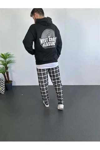 Efnaz Style Erkek Sırt Baskılı Kapüşonlu Üç İplik Oversize Sweatshirt - Siyah