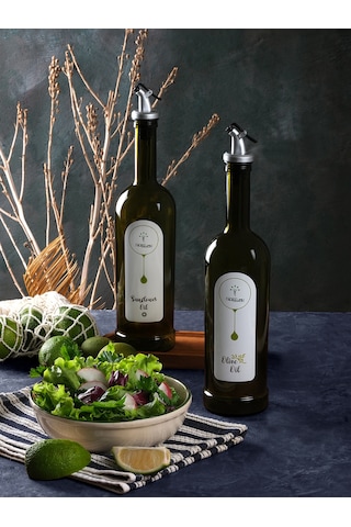 Amber 2'li 750 ml Zeytinyağı ve Sıvıyağ Yağdanlık Şişesi Ayçiçekyağı,Yağlık*Stantsız fb