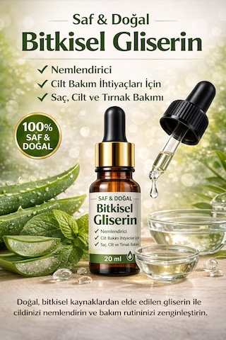 Life %100 Saf Bitkisel Gliserin 20 Ml Nemlendirici Cilt, Saç Ve Kozmetik Yapımında Uygun