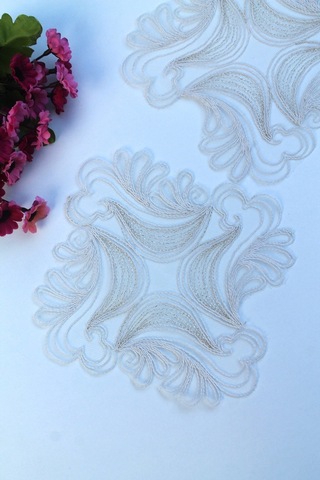 6 Adet Kare Motifli Krem Gold Simli Bardak Altlığı & Peçete Altın