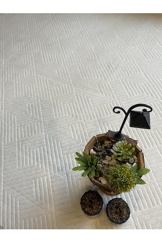 Rölyef Halı Yolluk Krem Kaymaz Taban Makinada Yıkanabilir Salon, Mutfak & Koridor Krem