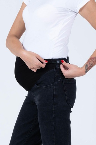 Busa Hamile Esnek Karın Bantlı Beli Ayarlanabilir Büyük Beden Mom Fit Kot Pantolon Siyah-siyah