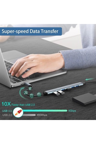 Apera GN-83 Multi Port Type-C ve USB Girişli 7 Port USB HUB