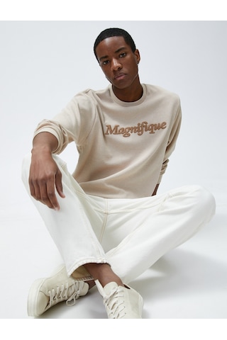 Koton Yazı Baskılı Sweatshirt Bisiklet Yaka Bej 3wam70375mk 3WAM70375MK050 Ekru