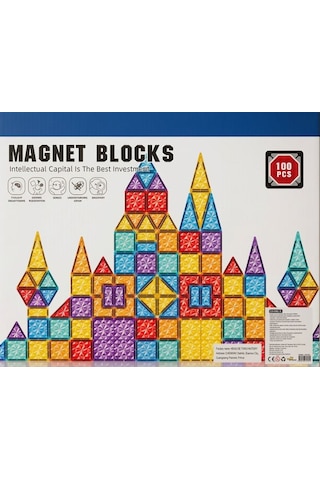 100 Parça Renkli Geometrik Şekilli Manyetik Yapı Blokları 3 Boyutlu Mıknatıslı Yapı Oyun Seti