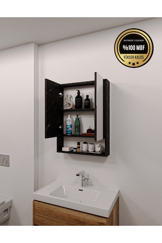 Lotus Mdf 2 Kapaklı Aynalı Banyo Dolabı Lavabo Üstü Dolap Çok Amaçlı Banyo Dolabı Bendir