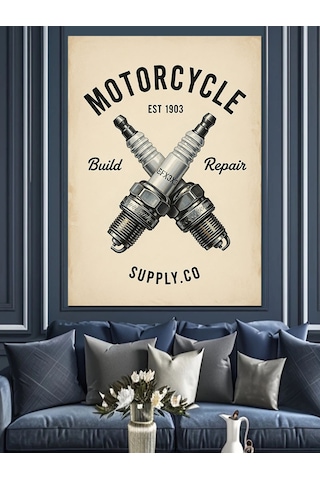 Karizma Tablo Motorsiklet Çapraz Anahtarlar Posteri Dekoratif Kanvas - Mdf Ahşap Tablo