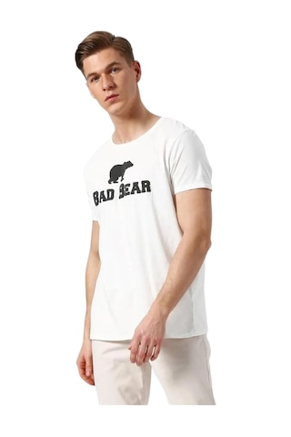 Bad Bear Beyaz Logo Baskılı King Size Erkek Tişört Beyaz