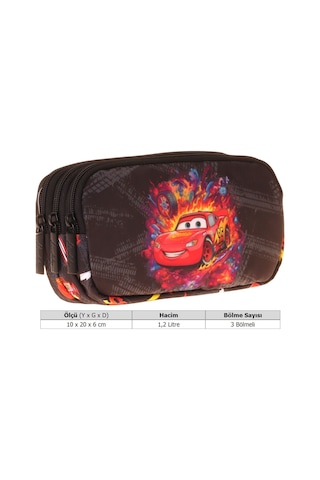 Kaukko Kids Yarış Arabası Baskılı Kırmızı - Siyah Erkek Çocuk Okul Kalemliği Kalem Çantası - L5401 Çok Renkli