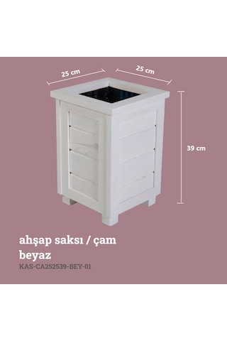 Kaf Ahşap Dekoratif Ahşap Saksı- Yüksek / Beyaz