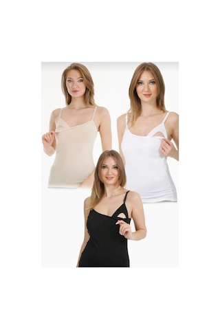 Liza Kadın Penye Emzirme Atlet 3 Adet Çok Renkli