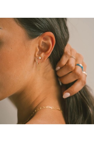 Geeksen Zirkon Taşlı Zincirli Küpe Ve Küpe Seti - Tek Satırlı Zirkon Desenli, Gümüş Altlı Altın Renkli, Modern Ve Benzersiz Stil Gold