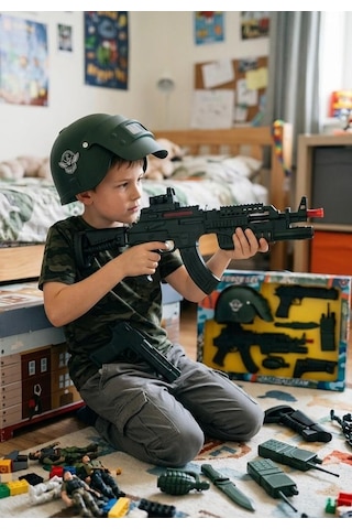 Kasklı Asker Setim Sesli Işıkllı 7 Parçalı Aksiyon Dolu Askeri Oyuncak Seti 8+ Yaş