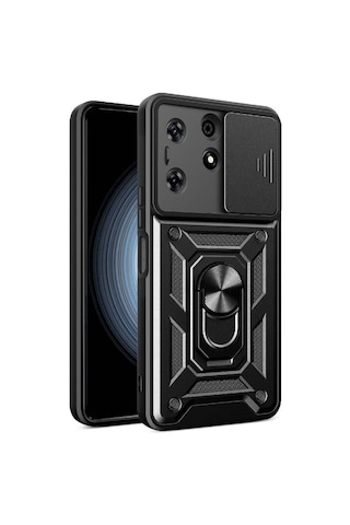 Nourthkiingdom Tecno Spark 10 Pro Kılıf Magnetik Standlı Kamera Korumalı Nrtk Sürgülü Vega Kapak - Mavi Mavi