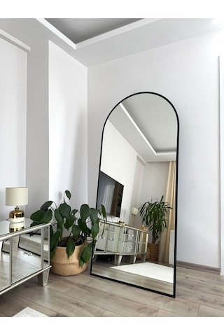 Effe Siyah Metal Çerçeveli 180x80 Cm Oval Ayaklı Boy Aynası