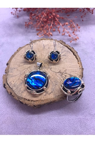 Okyanus Sedefi Gümüş Set 925 Ayar Doğal Taş