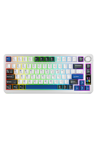 Rampage Quell Pro Ekranlı Beyaz Hot Swap 2.4g + Bt Wireless Rgb Gasket Oil Switch English Layout Pbt Mekanik Oyuncu Klavyesi