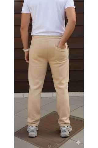 Efnaz Style Erkek Üç Iplik Kışlık Pamuklu Ovarsize Bağcıklı Düz Paça Cepli Eşofman Altı Spor Rahat Model - Bej