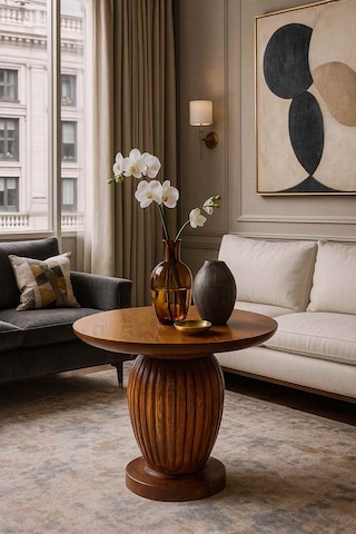 Ahşap Orta Sehpa Meşe Renk Modern Mantar Tasarım Meşe