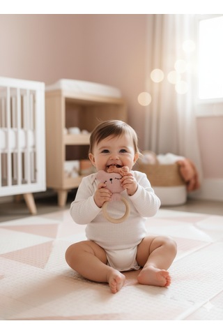 Mumu Family El Yapımı Çıngıraklı Diş Kaşıyıcı Pembe