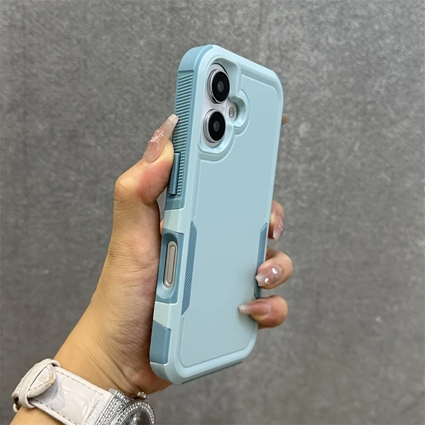 Elmpaly İphone 17 Pro Max İçin Siyah Lüks Zırh Çift Katmanlı Korumalı Telefon Kılıfı