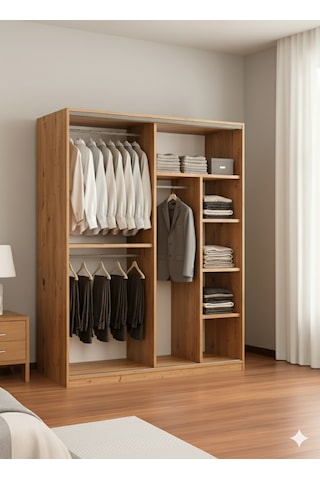 Toprak Sürgülü Dolap Gardırop 200 Cm Çam